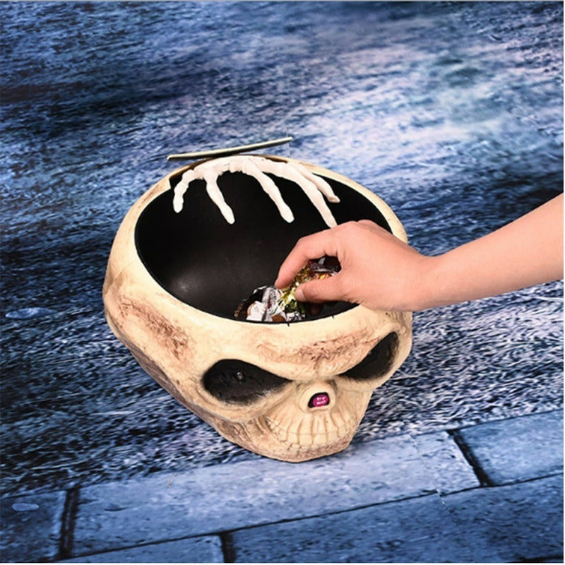Bowl Dulces Calavera Halloween Mano De Huesos Movimiento