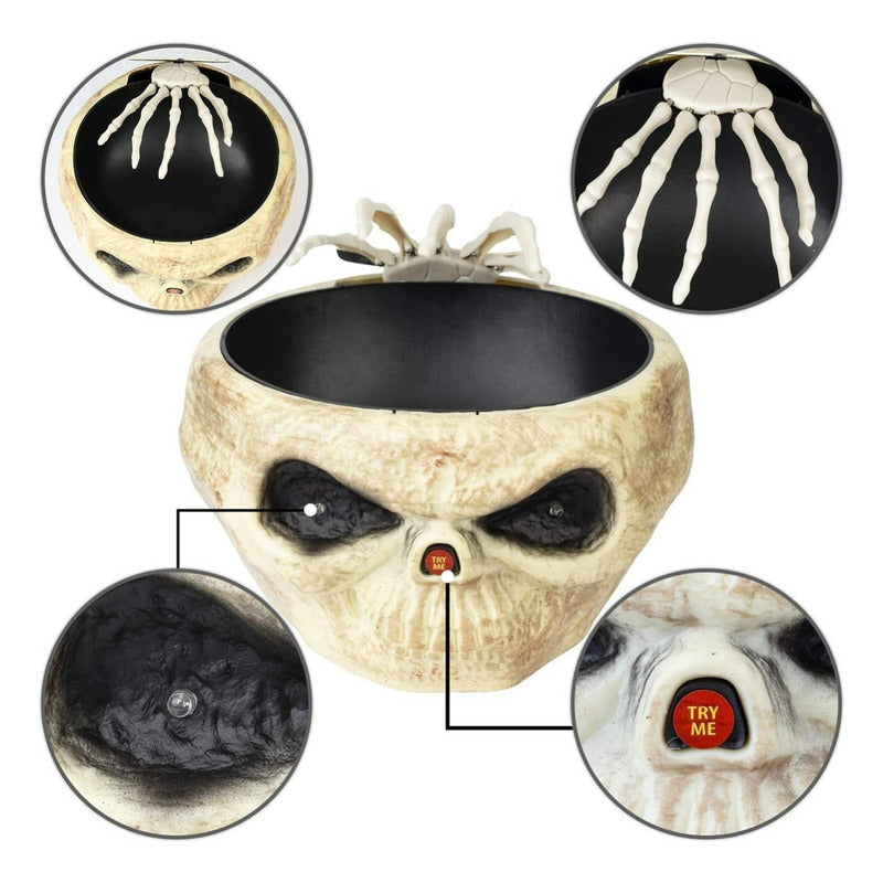 Bowl Dulces Calavera Halloween Mano De Huesos Movimiento