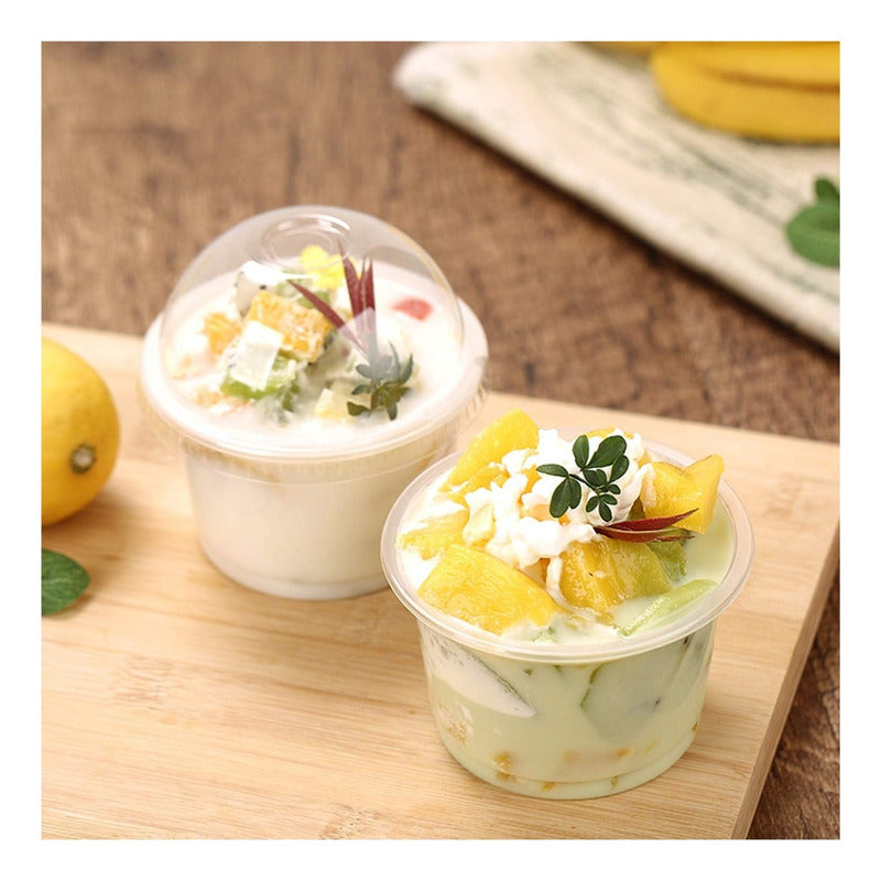 Pack 50 Envases De Plástico Desechables Con Tapa Vaso Postre