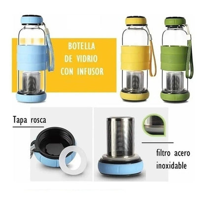 Infusor De Te Botella Vidrio Con Infusor 500 Ml Mate Infusor