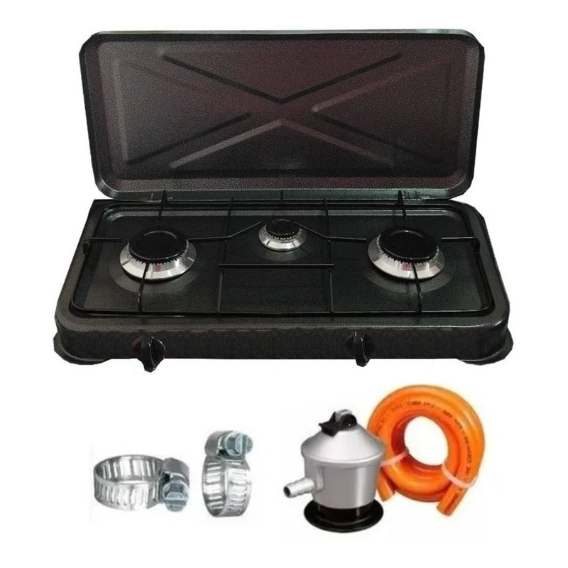 Set Cocina Camping A Gas Cocina Portatil 3 Plato Regulador