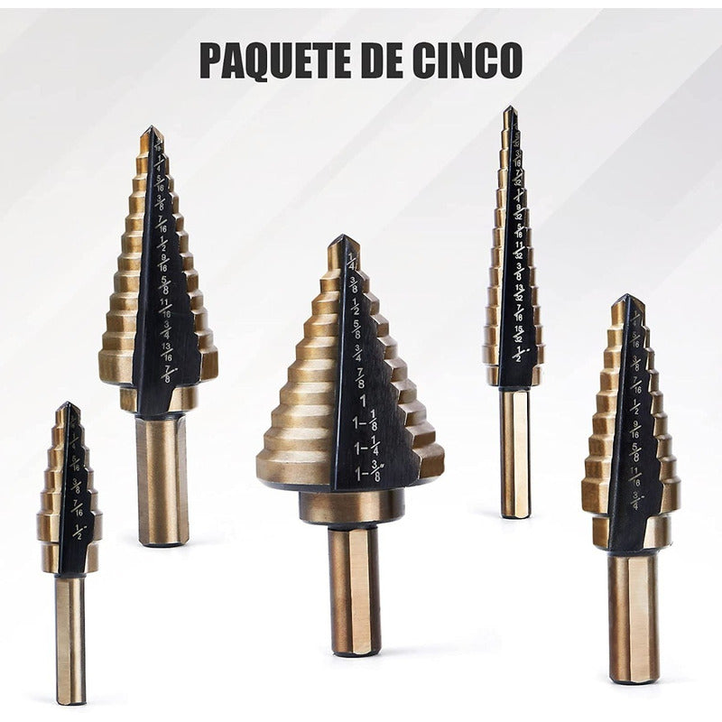 Set 5 Brocas Escalonadas Acero Hss Brocas Cobalto 50 Tamaños