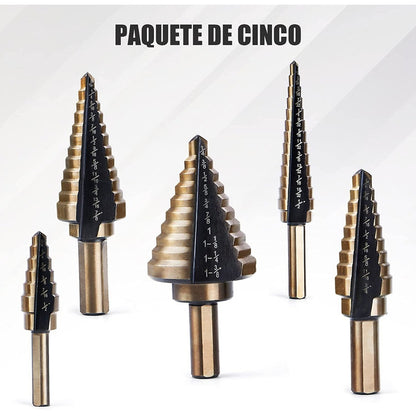 Set 5 Brocas Escalonadas Acero Hss Brocas Cobalto 50 Tamaños
