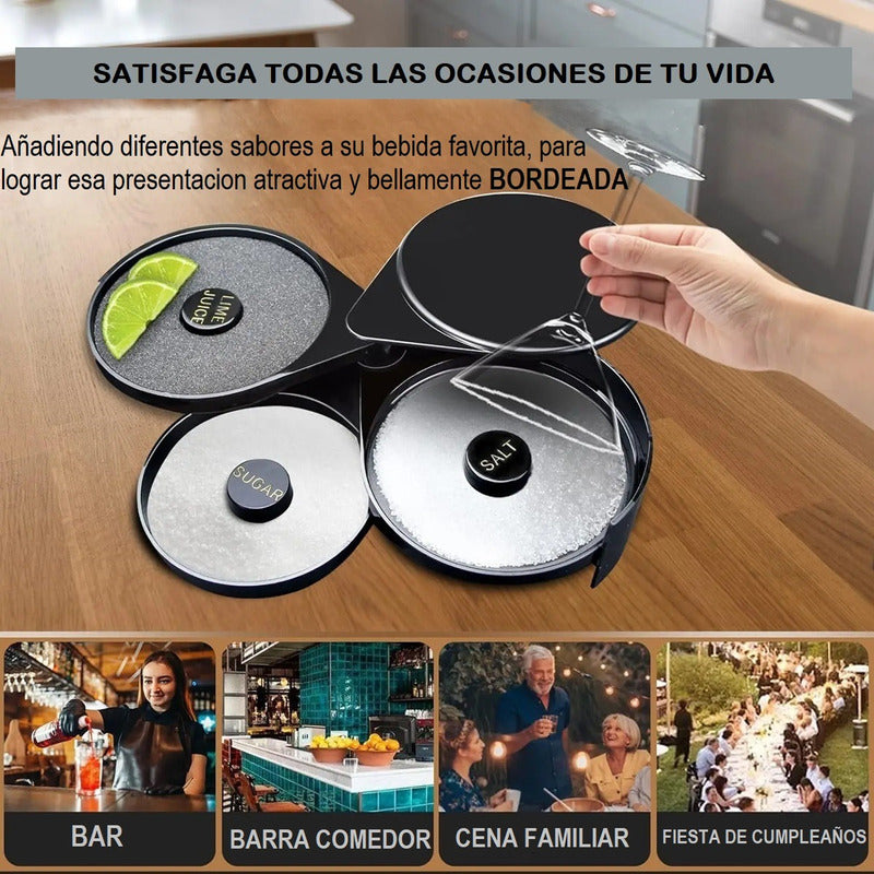 Escarchador De Vasos Orillador Copas Set Bartender 3 Bandeja
