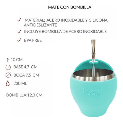 Mate Con Bombilla Keep Mate Acero Inoxidable Mate 230ml Mate