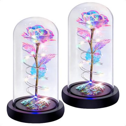 Pack X2 Rosas Eternas Encapsulada Rosa San Valentin Led Cupu