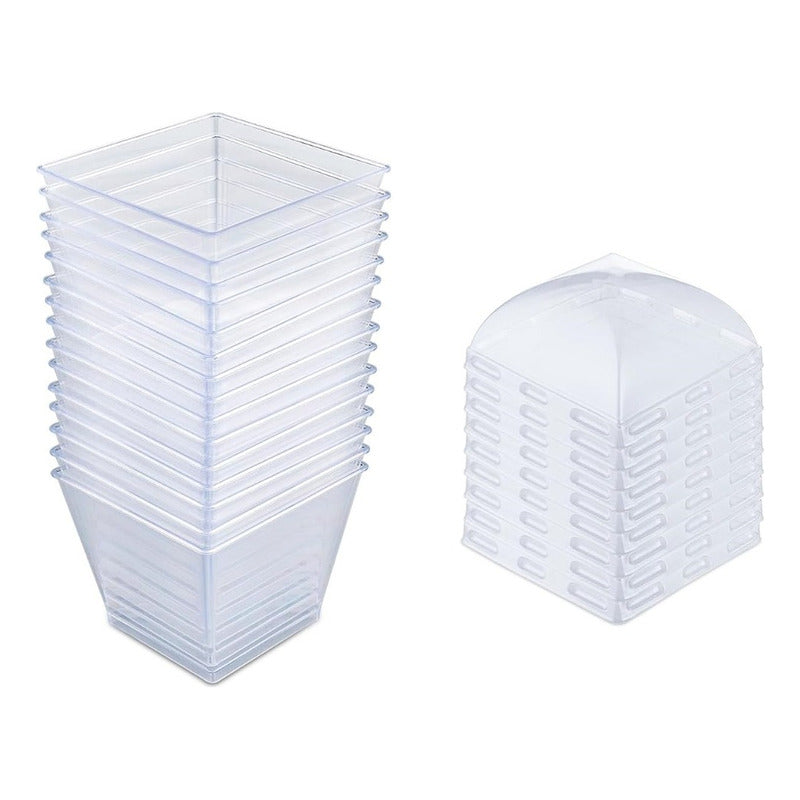 Pack X50 Vasos O Pocillo Con Tapa Acrilico Postres 210ml
