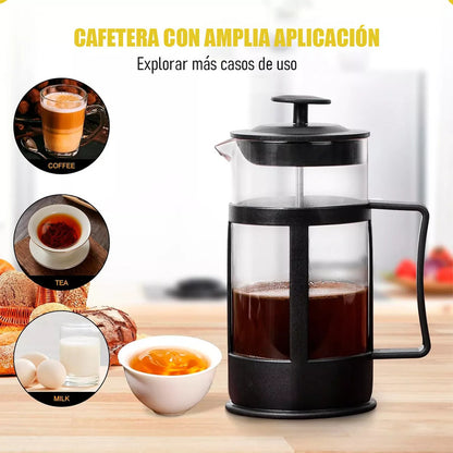 Cafetera Francesa Portatil De Vidrio Y Acero Inoxidable Negra Prensa 1l 13,5x12 + Filtro Francesa Arcashopping Cafeteras Francesas Cafetera Prensa Portatil Acero Inoxidable 1000 Ml