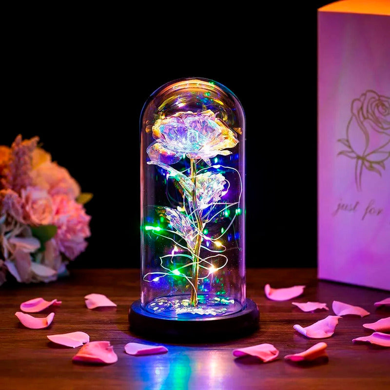 Rosas Eternas Encapsulada Rosa San Valentin Led Vidrio Cupul