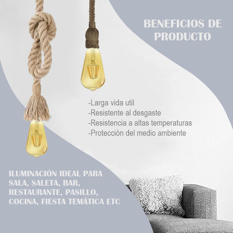 Pack X2 Lampara Colgante Cuerda Marina Vintage Living E27