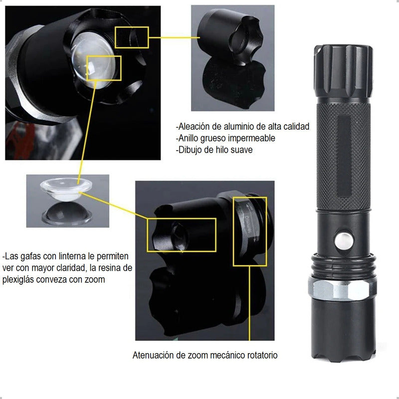 Pack X2 Linterna Led Camping Linterna Tactica 18000 Lumens Blanco Gris Oscuro