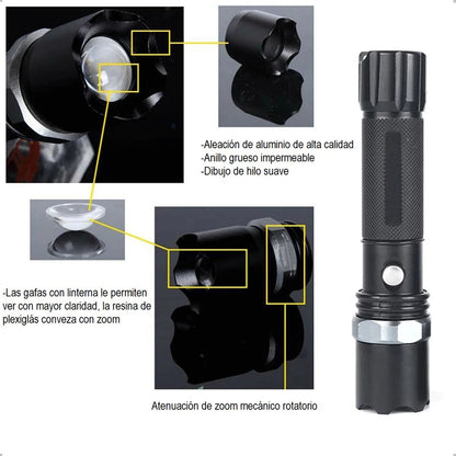 Pack X2 Linterna Led Camping Linterna Tactica 18000 Lumens Blanco Gris Oscuro