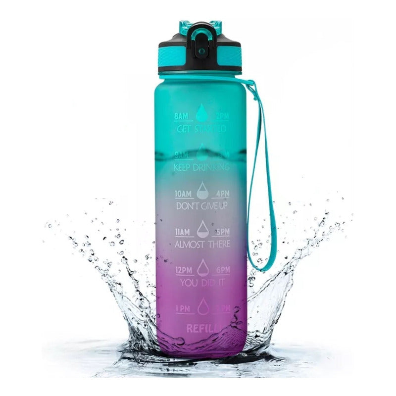Botella De Agua Marcador Tiempo Horario Bpa Free 1l Kawaii