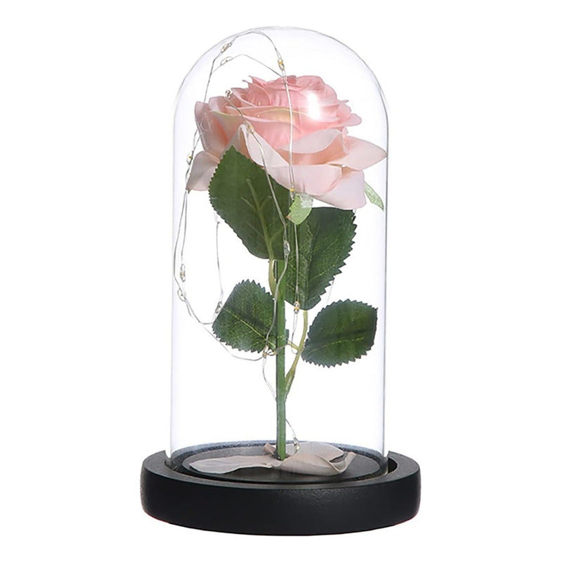 Cúpula Vidrio Rosa Led Flores Artificiales Rosa Eterna Led