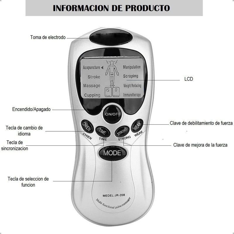 Set Electroestimulador Tens 8 Electrodos Cinta Kinesiologica