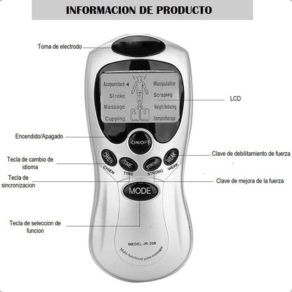 Set Electroestimulador Tens 8 Electrodos Cinta Kinesiologica