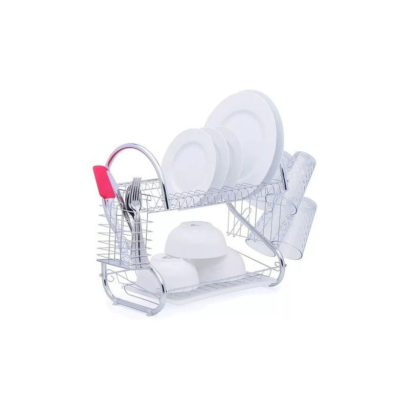Unex  Wl264 4a Secaplatos Escurridor Escurre Plato Cromado 2 Piso Bandeja Plateado