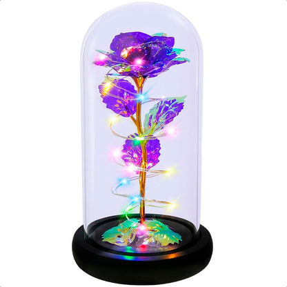 Flores Artificiales Rosa Eterna Con Luces Led Cupula Vidrio