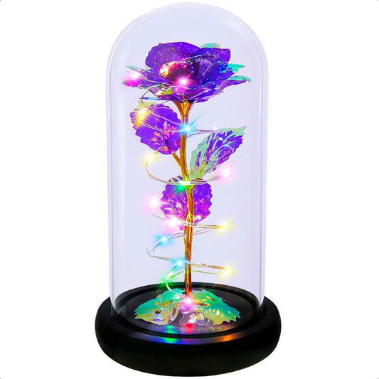 Flores Artificiales Rosa Eterna Con Luces Led Cupula Vidrio