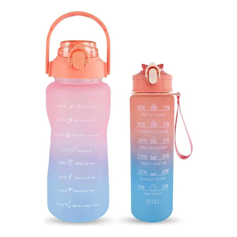 Pack X2 Botellas De Agua Deportiva 2l Y 1l Botella Portátil