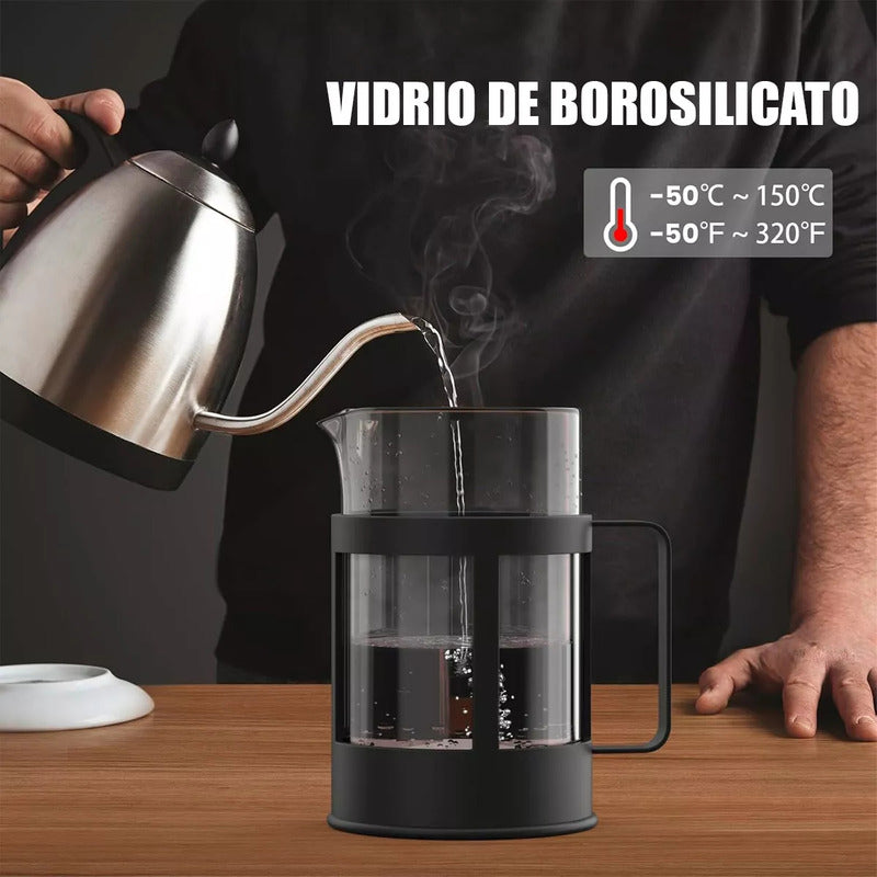 Cafetera Francesa Portatil De Vidrio Y Acero Inoxidable Negra Prensa 1l 13,5x12 + Filtro Francesa Arcashopping Cafeteras Francesas Cafetera Prensa Portatil Acero Inoxidable 1000 Ml