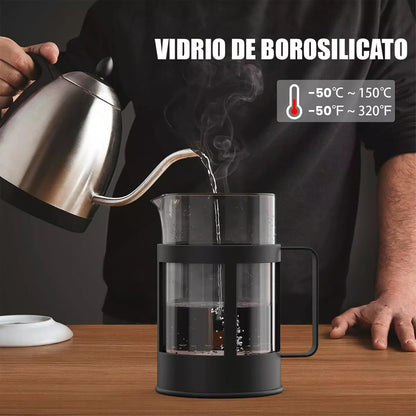 Cafetera Francesa Portatil De Vidrio Y Acero Inoxidable Negra Prensa 1l 13,5x12 + Filtro Francesa Arcashopping Cafeteras Francesas Cafetera Prensa Portatil Acero Inoxidable 1000 Ml