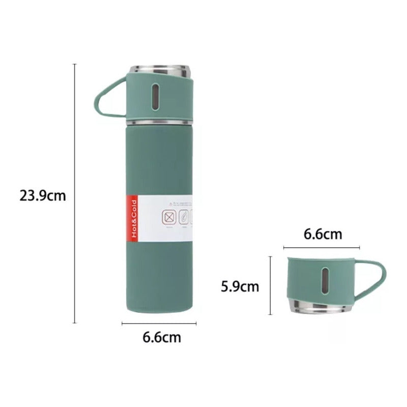 Set Termos Para Agua Caliente Termo Cafe + 3 Tazas 500 Ml