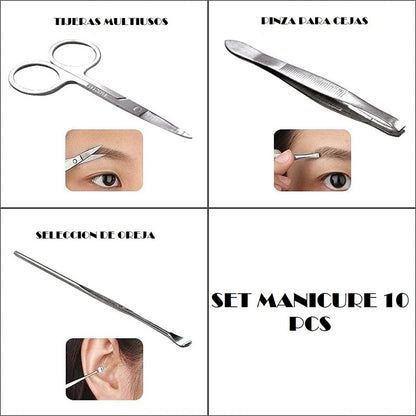 Set Manicure Permanente 10 Pieza Corta Cuticulas Profesional