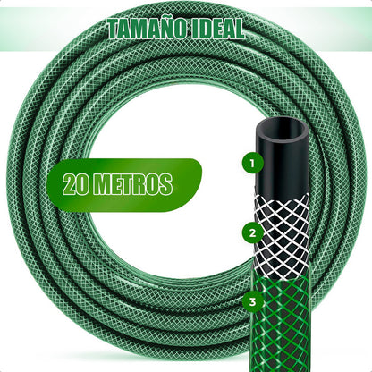 Manguera De 1/2 Pulgada Reforzada 20 Metros Con Accesorios Color Verde