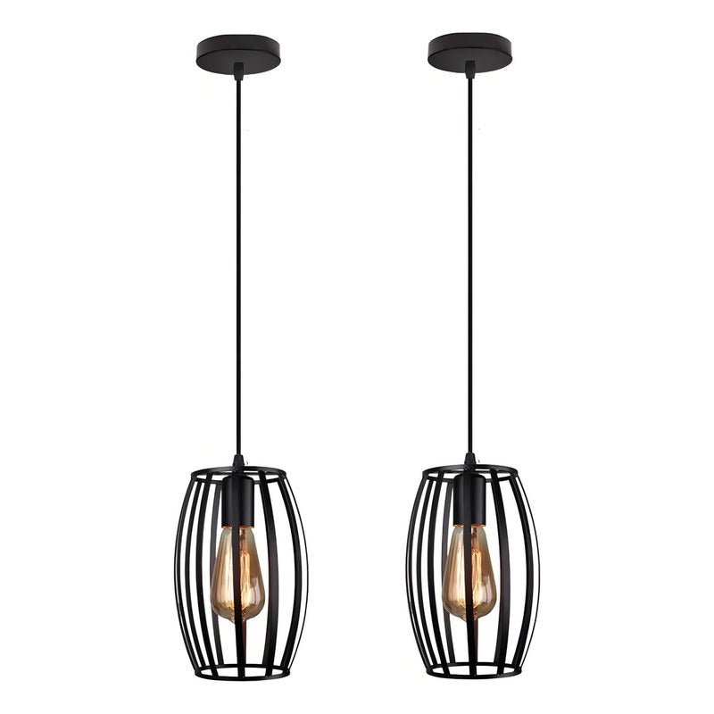 Pack X2 Lámpara Colgante Lámparas Techo Comedor Ovalada E27 Estructura Negro