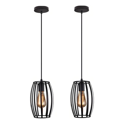 Pack X2 Lámpara Colgante Lámparas Techo Comedor Ovalada E27 Estructura Negro
