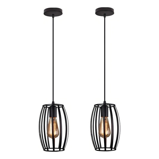 Pack X2 Lámpara Colgante Lámparas Techo Comedor Ovalada E27 Estructura Negro