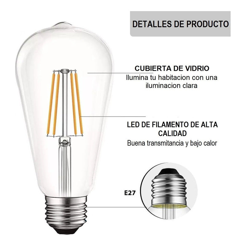 Ampolleta Vintage 4w E27 Filamento Luz Calida Globo 2700k