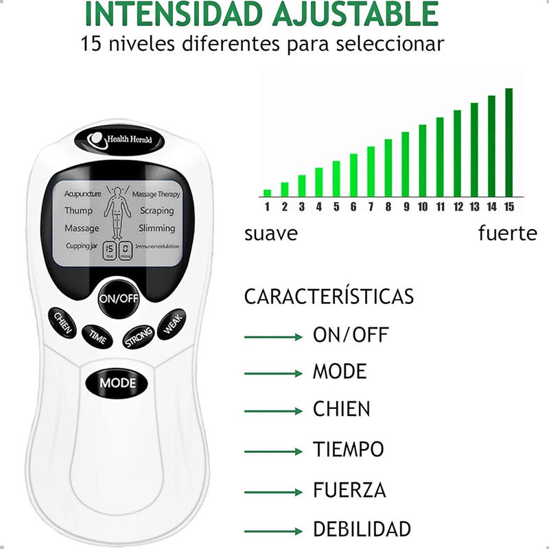 Set Electroestimulador Tens 8 Electrodos Cinta Kinesiologica