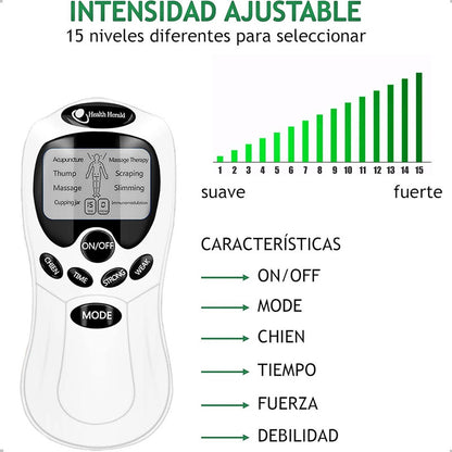 Set Electroestimulador Tens 8 Electrodos Cinta Kinesiologica