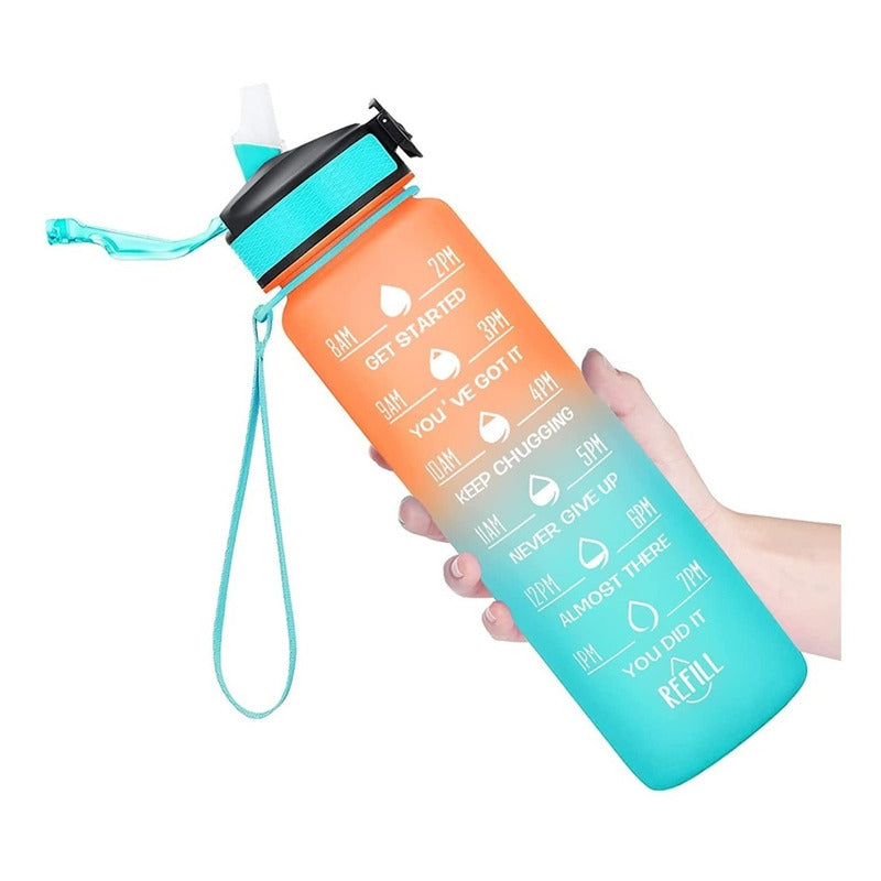 Botella De Agua Marcador Tiempo Horario Bpa Free 1l Kawaii