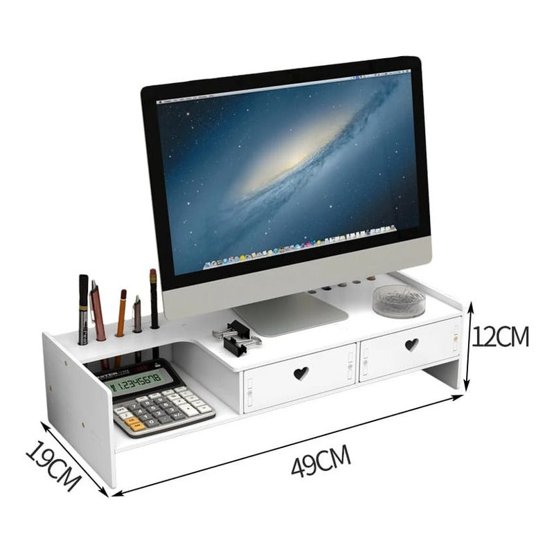 Soporte Elevador Para Pc Organizador Escritorio Con Cajones