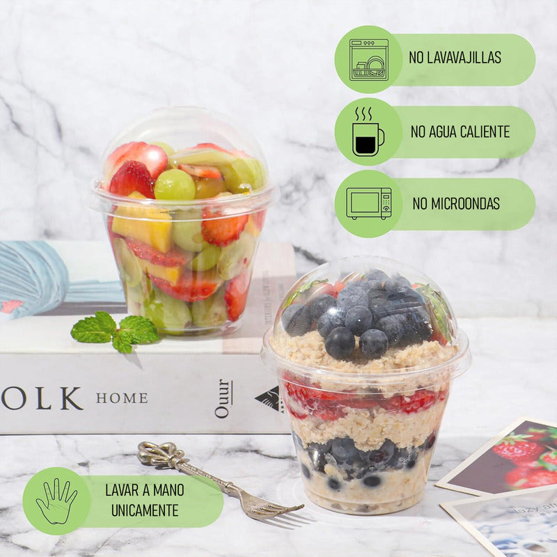 Pack X50 Vasos Acrilico Para Postre Con Tapa Pocillos 210ml