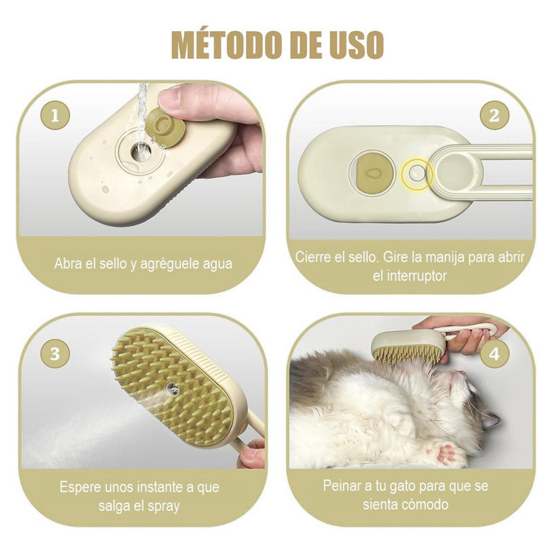 Cepillo Vapor Gato Quita Pelos Mascotas Peine Masajeador