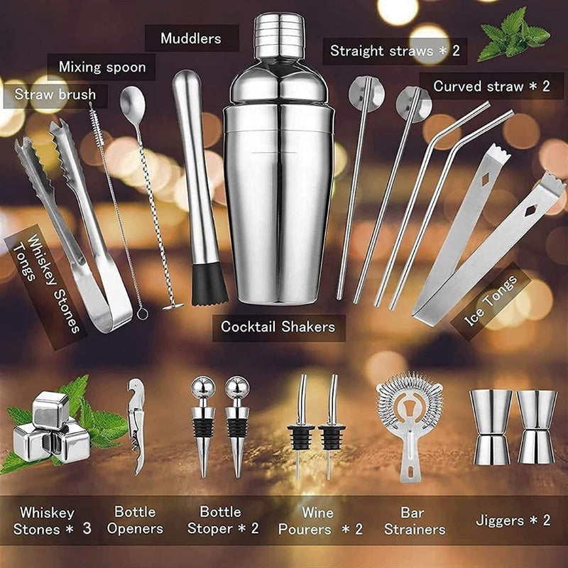 Juego De Coctelera Profesional 22 Piezas Kit Bartender Bar