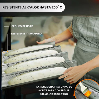 Molde Perforado Antiadherente 4 Pan Francés Baguette Baguete Arcashopping Molde Perforado Metalico Antiadherente Para Pan Francés Pan Baguette