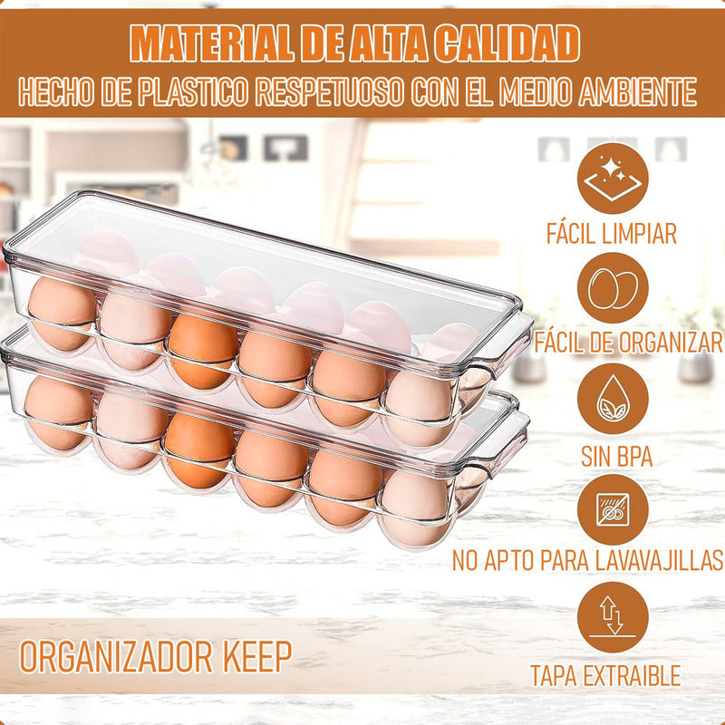 Pack 2 Organizador De Huevos Dispensador 12 Huevos Keep