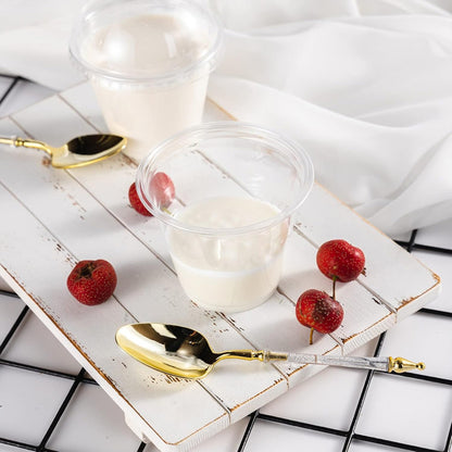 Pack X50 Vasos Acrilico Para Postre Con Tapa Pocillos 210ml