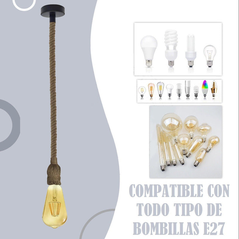 Pack X3 Lámpara Colgante Soquete Cuerda Vintage Lámpara E27