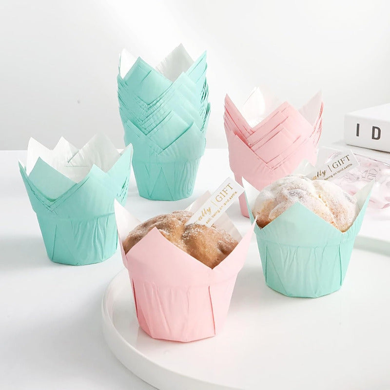 Pack 24 Capsulas De Papel Para Muffins Tulipán Molde Cupcake