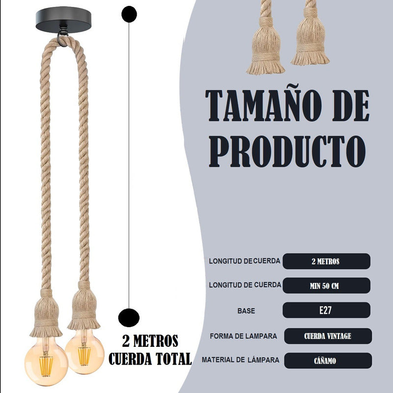 Pack X2 Lampara Cuerda Marina Vintage Lámpara Colgante Doble