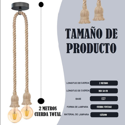 Lampara Soquete Cuerda Marina Vintage Lámpara Colgante Doble