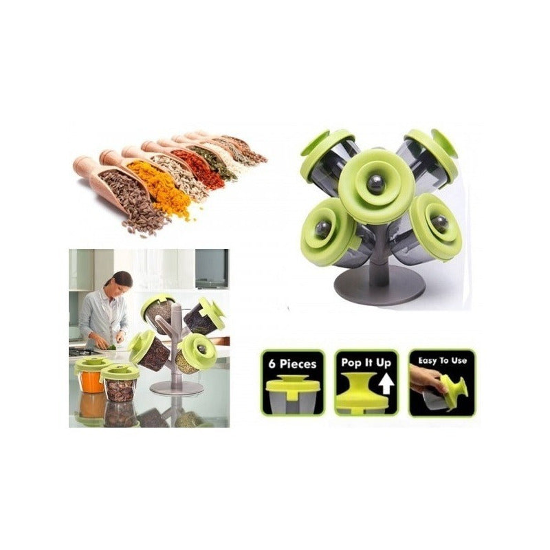 Especiero 6 Piezas Con Tapas Condimentero Organizador Rack