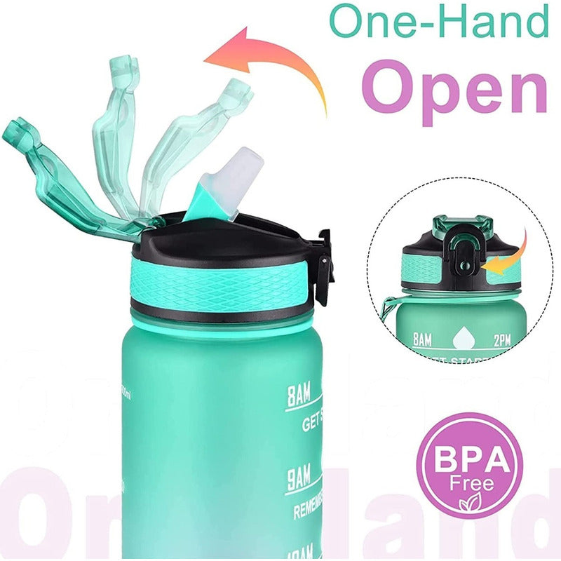 Botella De Agua Marcador Tiempo Horario Bpa Free 1l Kawaii