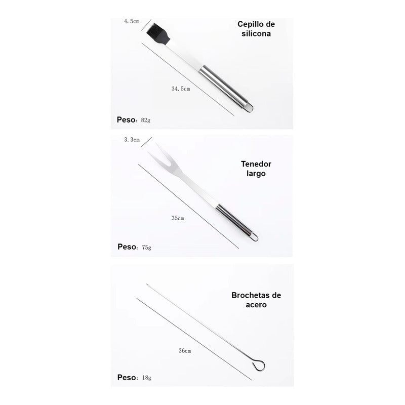 Kit Parrillero 18 Pcs Herramientas Para Asado Acero Inoxidab
